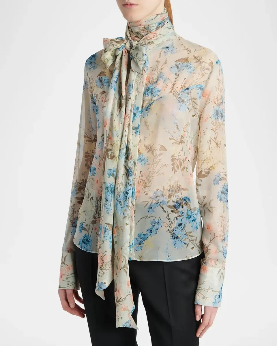 Alexander McQueen Floral Tieneck Silk Blouse | Thumbnail 3 Alexander McQueen Floral Tieneck Silk Blouse | Thumbnail 3