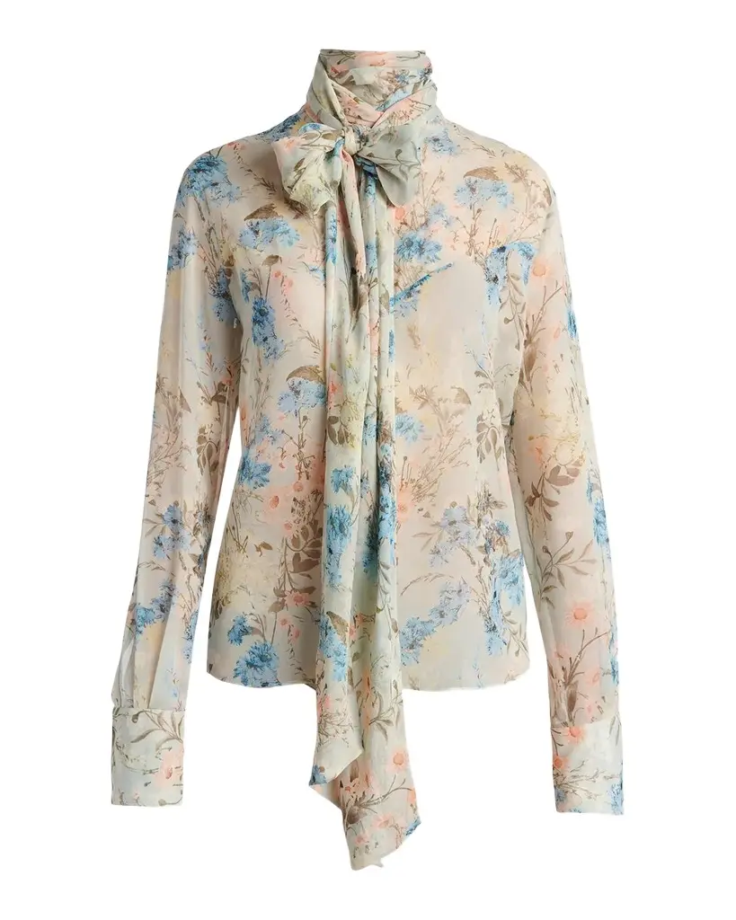 Floral Tieneck Silk Blouse Floral Tieneck Silk Blouse