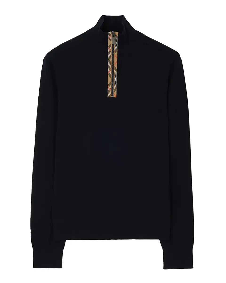 Burberry Men's Cameron Check-Trim Wool Half-Zip Sweater | Thumbnail 2 Burberry Men's Cameron Check-Trim Wool Half-Zip Sweater | Thumbnail 2