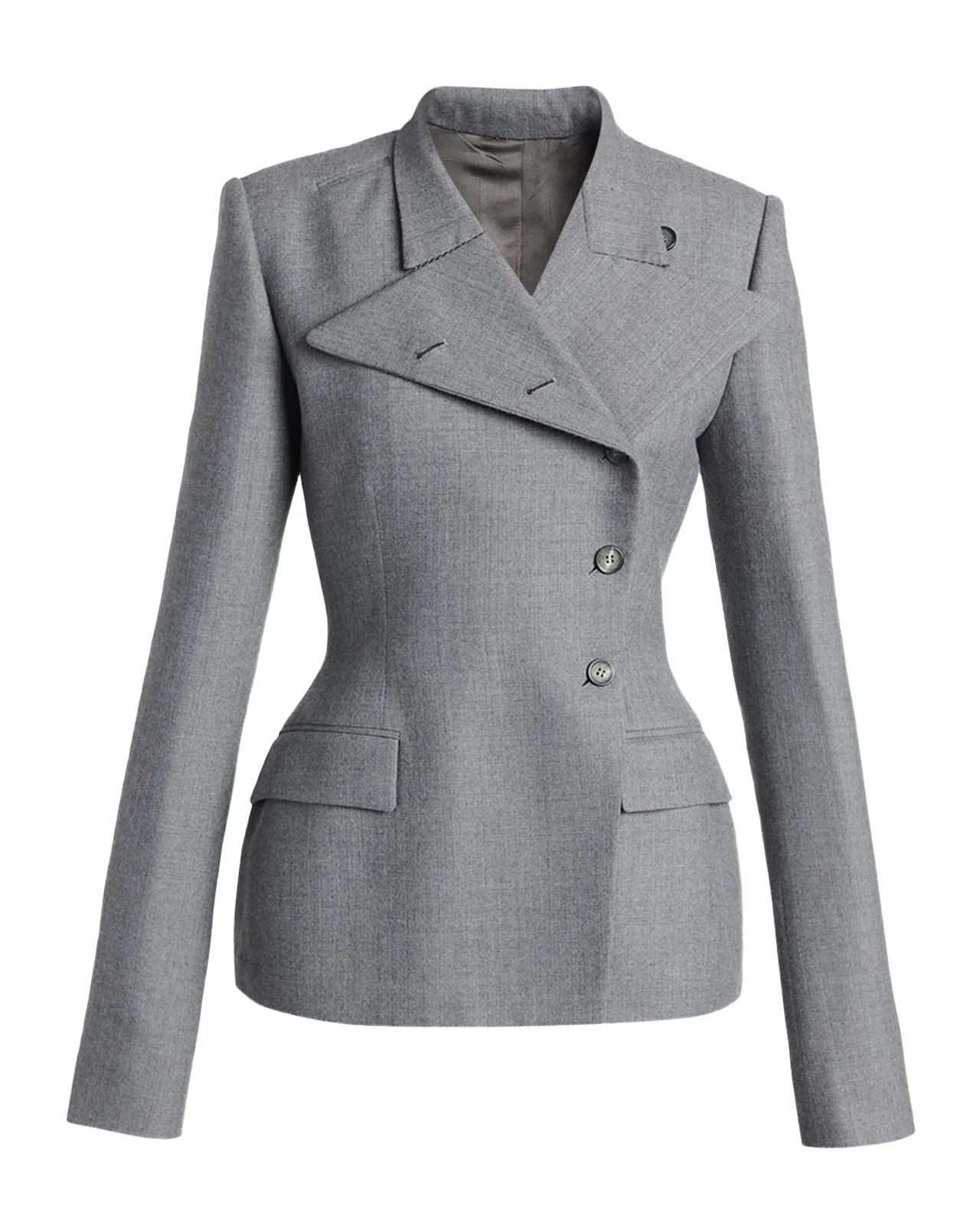 Cross Lapel Structured Wool Jacket