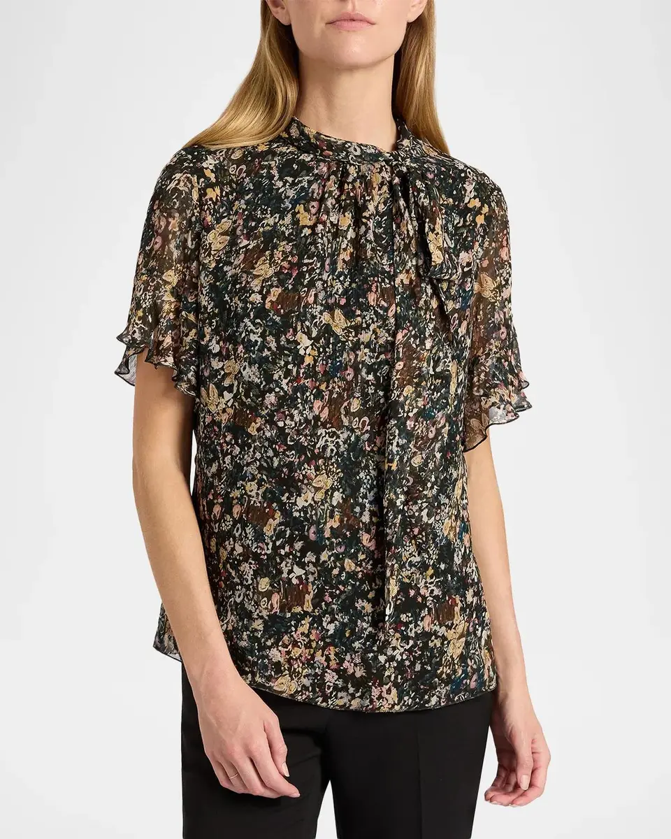 Santorelli Abstract Tie-Neck Blouse | Thumbnail 4 Santorelli Abstract Tie-Neck Blouse | Thumbnail 4