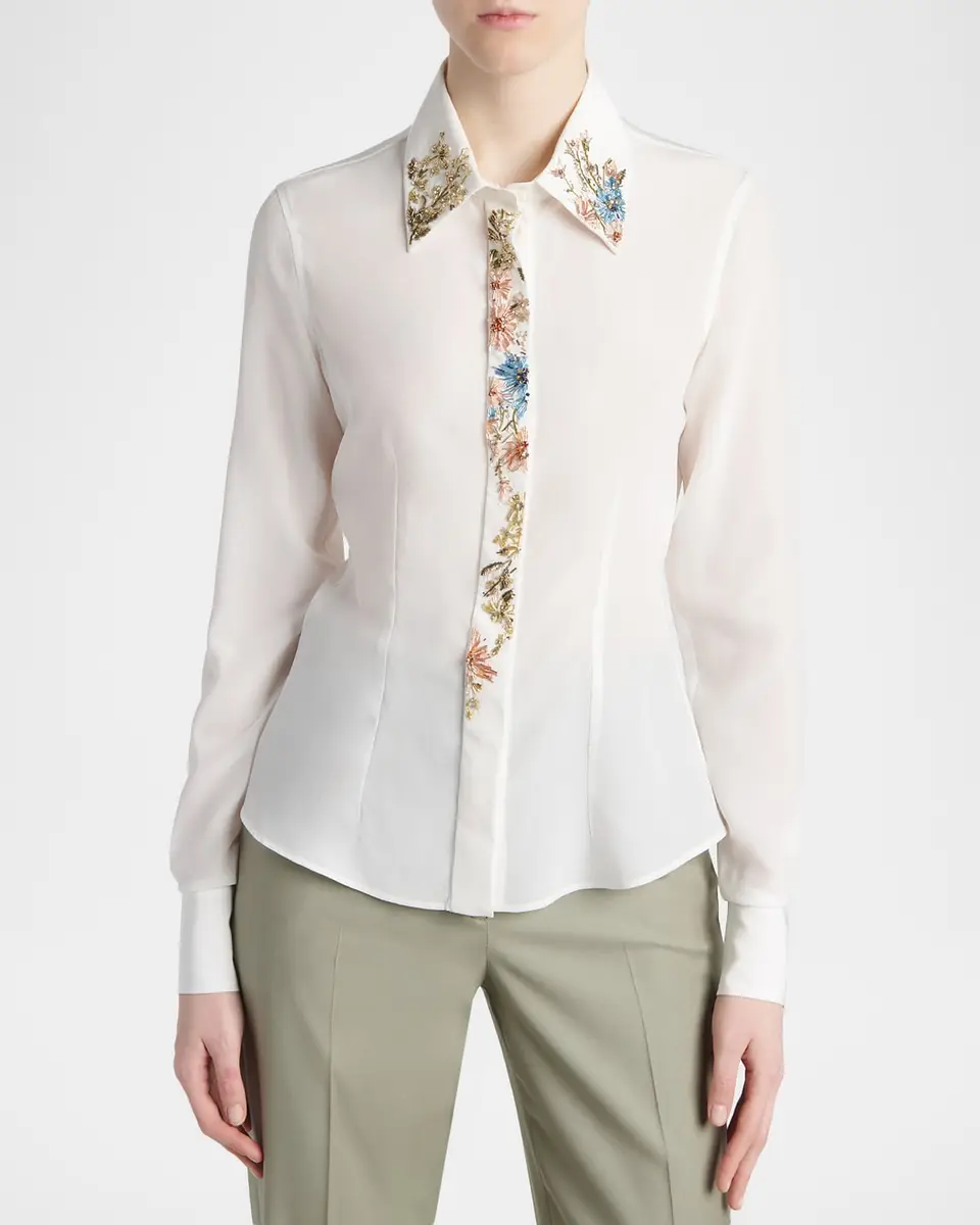 Alexander McQueen Beaded Silk Slim Button-Down Shirt | Thumbnail 4 Alexander McQueen Beaded Silk Slim Button-Down Shirt | Thumbnail 4