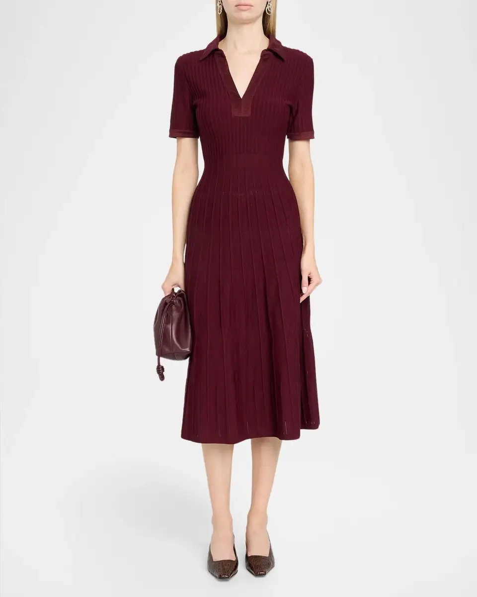 Milly Dylan Johnny-Collar Ribbed Midi Dress | Thumbnail 2 Milly Dylan Johnny-Collar Ribbed Midi Dress | Thumbnail 2