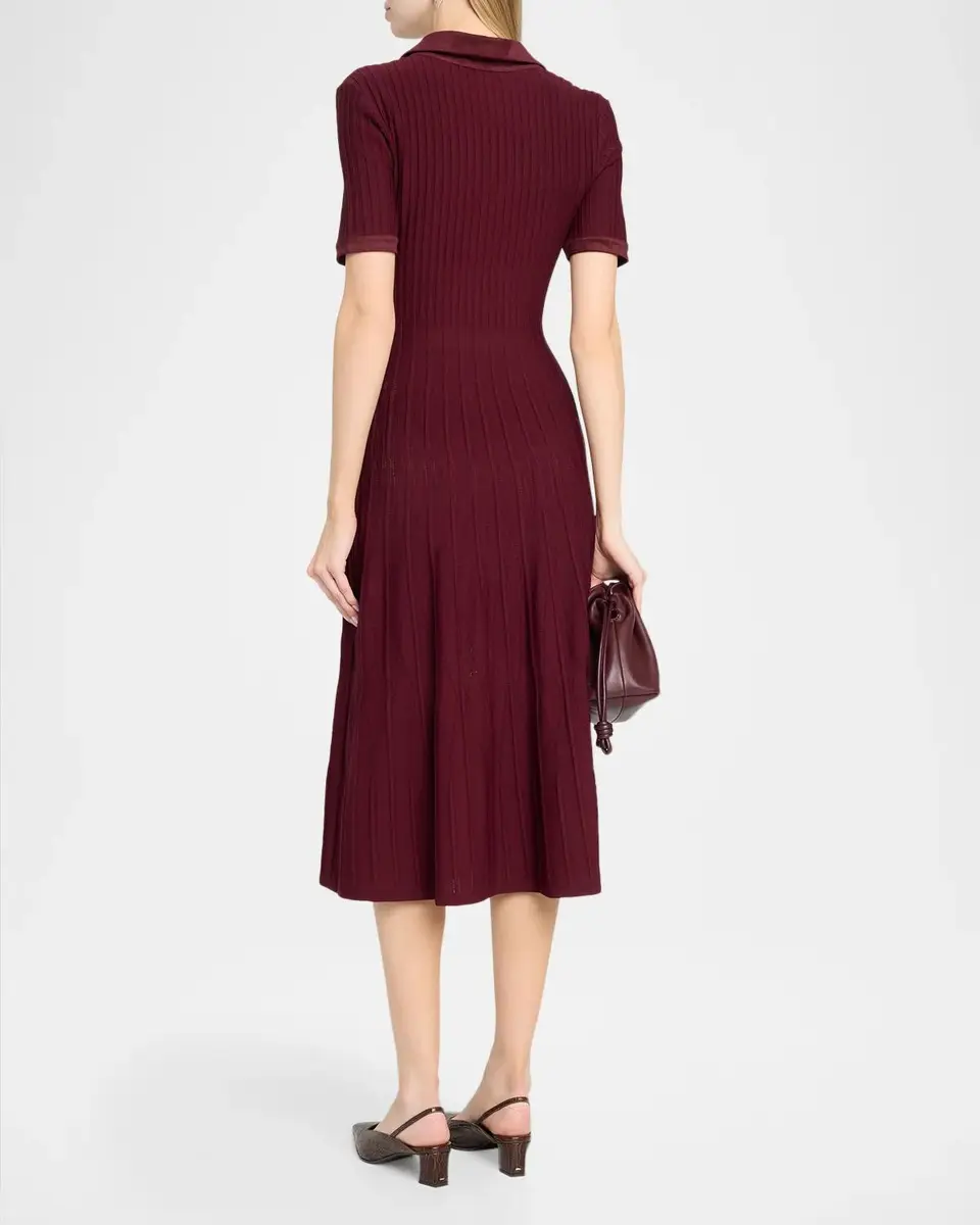 Milly Dylan Johnny-Collar Ribbed Midi Dress | Thumbnail 3 Milly Dylan Johnny-Collar Ribbed Midi Dress | Thumbnail 3