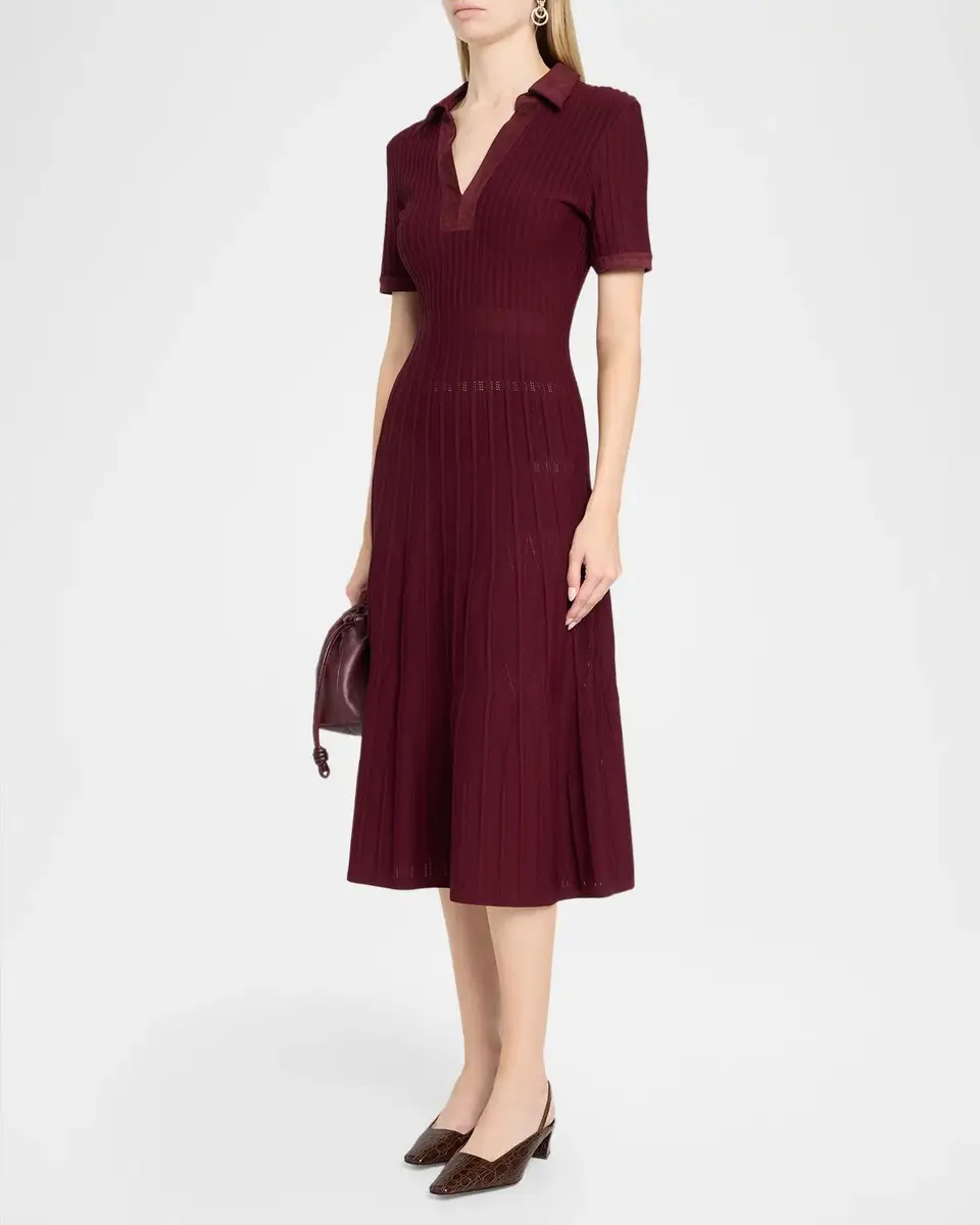 Milly Dylan Johnny-Collar Ribbed Midi Dress | Thumbnail 4 Milly Dylan Johnny-Collar Ribbed Midi Dress | Thumbnail 4