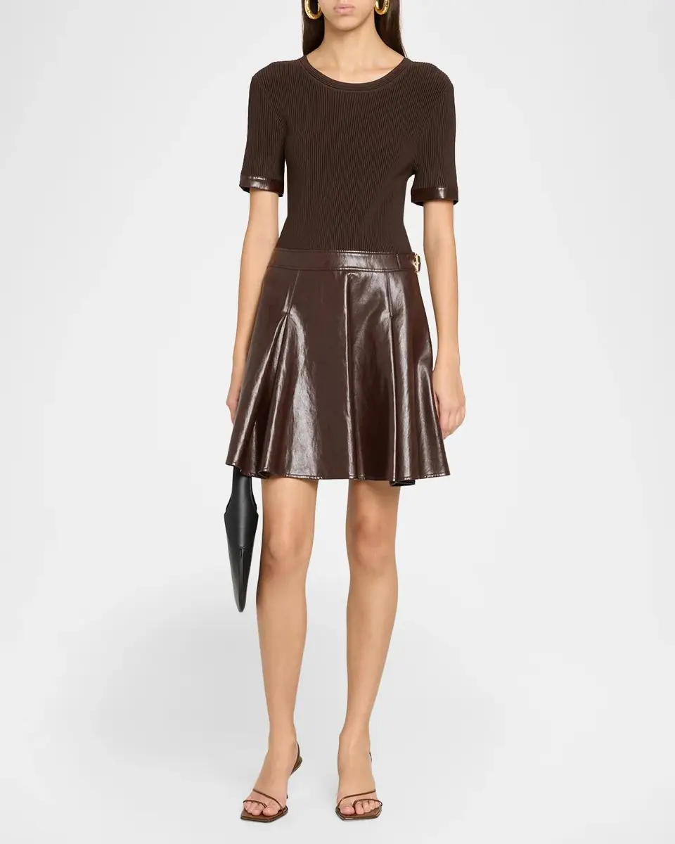 Milly Devyn Rib-Knit Mixed-Media A-Line Mini Dress | Thumbnail 2 Milly Devyn Rib-Knit Mixed-Media A-Line Mini Dress | Thumbnail 2