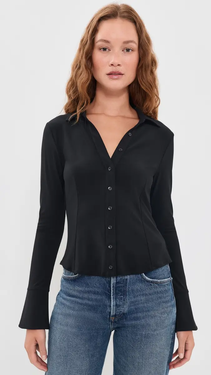 Alice + Olivia Freya Fitted Nipped Waist Button Down Top | Thumbnail 2 Alice + Olivia Freya Fitted Nipped Waist Button Down Top | Thumbnail 2