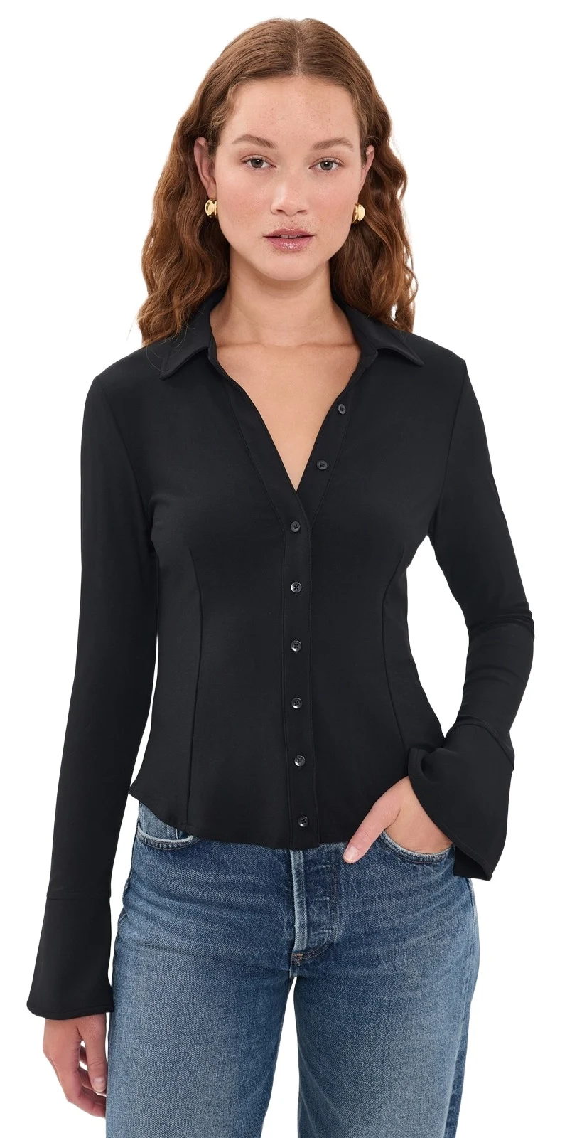 Alice + Olivia Freya Fitted Nipped Waist Button Down Top