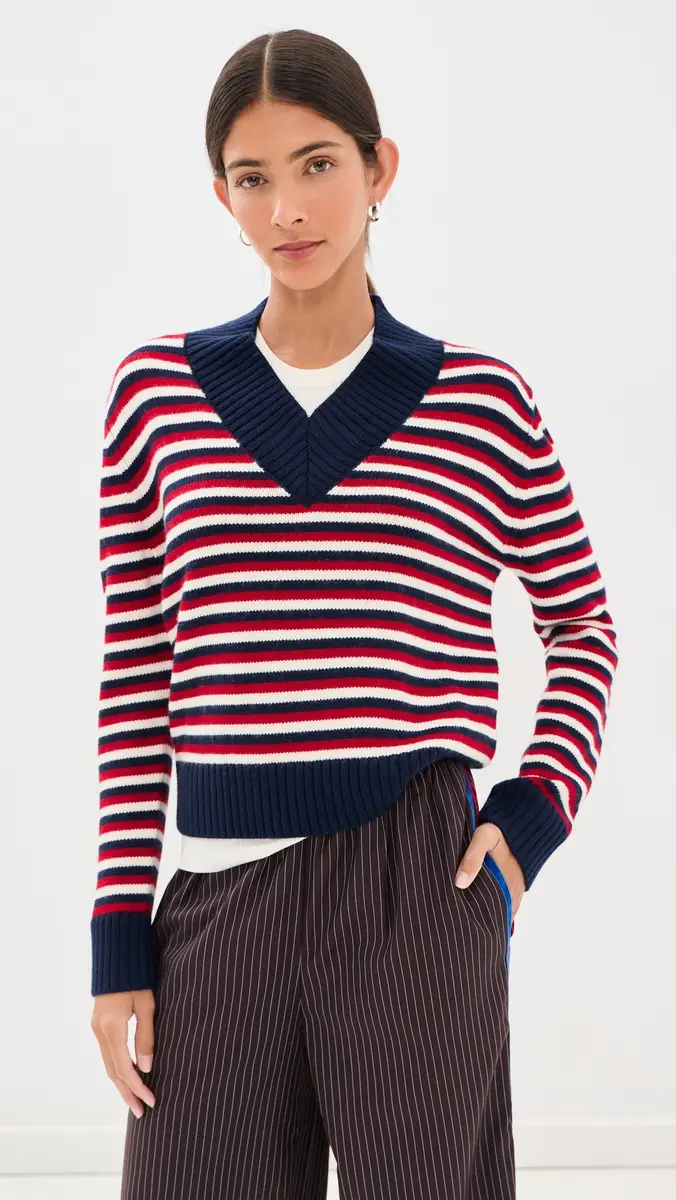Rosie Assoulin Striped V Neck Wool Sweater | Thumbnail 2 Rosie Assoulin Striped V Neck Wool Sweater | Thumbnail 2