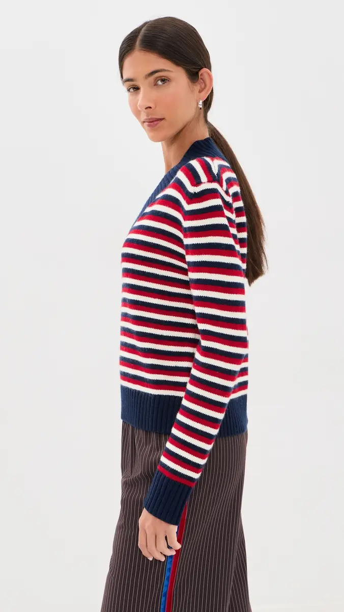 Rosie Assoulin Striped V Neck Wool Sweater | Thumbnail 4 Rosie Assoulin Striped V Neck Wool Sweater | Thumbnail 4