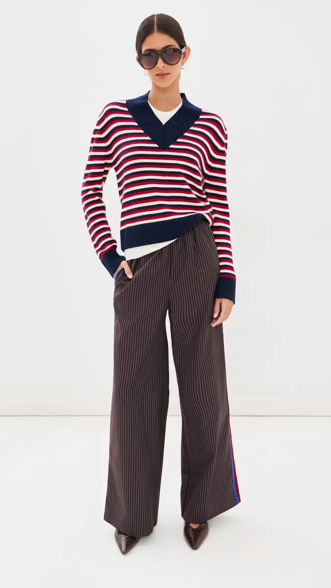 Rosie Assoulin Striped V Neck Wool Sweater | Thumbnail 5 Rosie Assoulin Striped V Neck Wool Sweater | Thumbnail 5