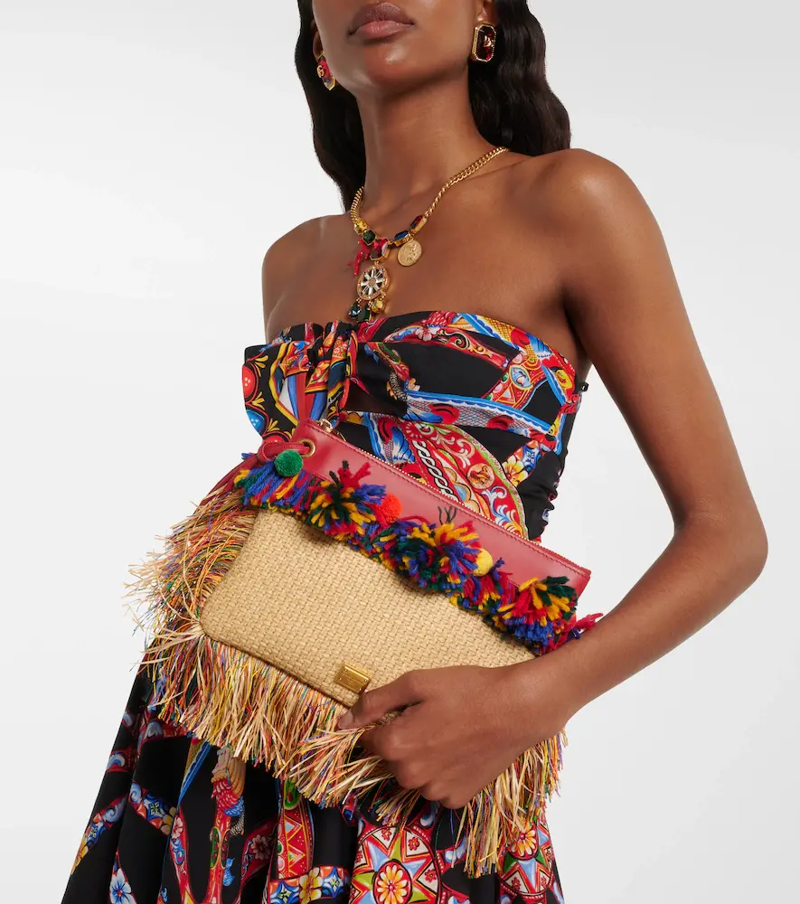 Dolce & Gabbana Fringed raffia-effect pouch | Thumbnail 5