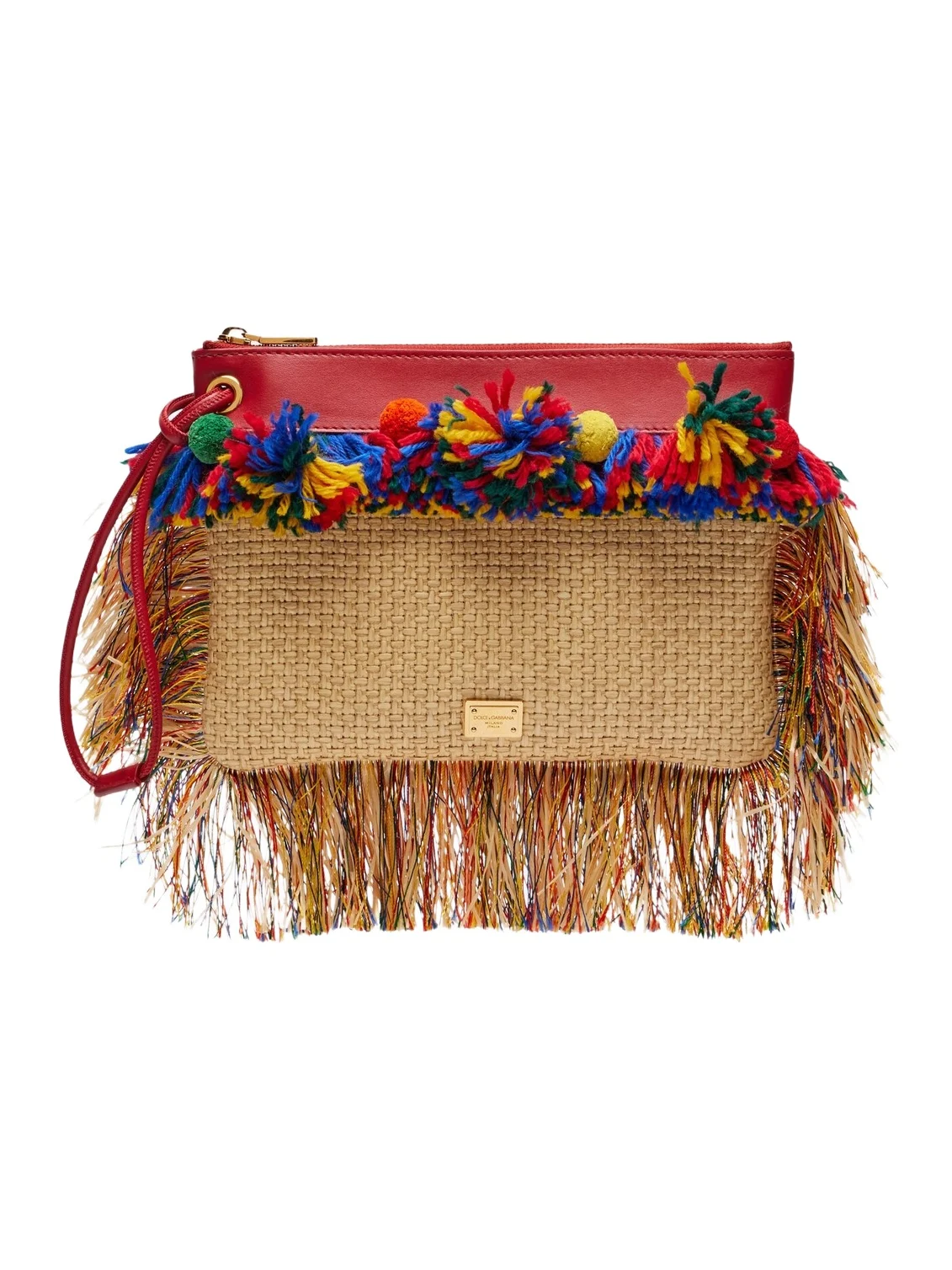 Fringed raffia-effect pouch Fringed raffia-effect pouch