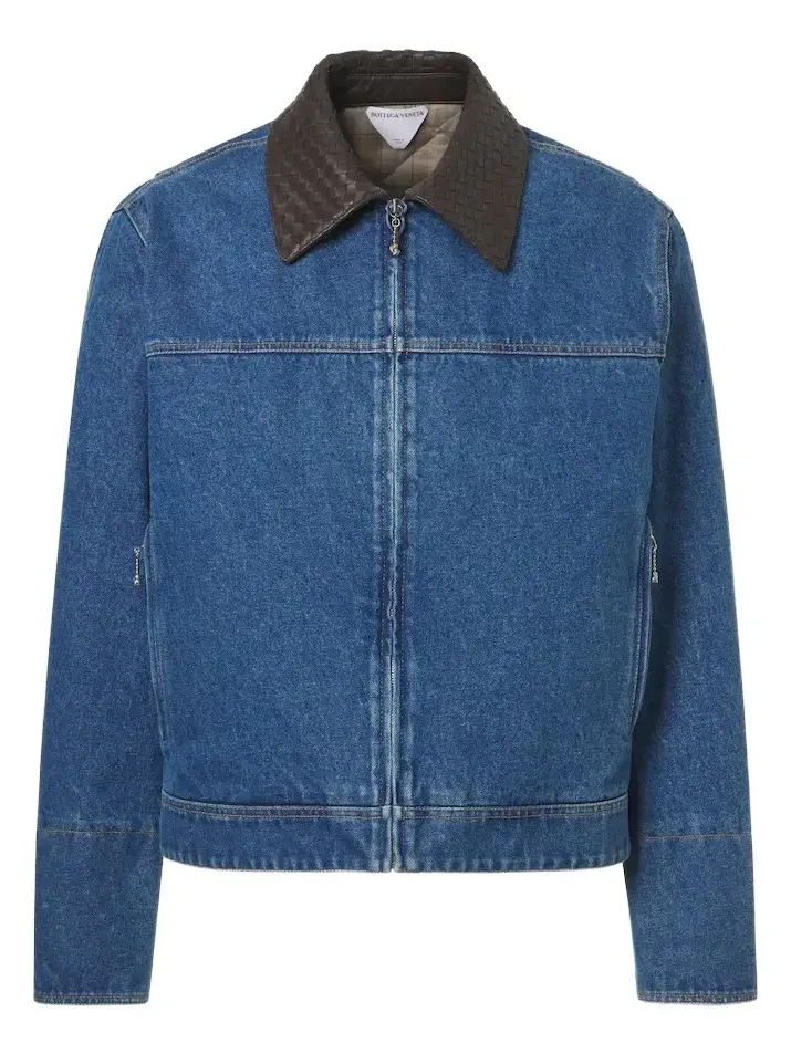 Bottega Veneta Intrecciato leather-trimmed denim jacket