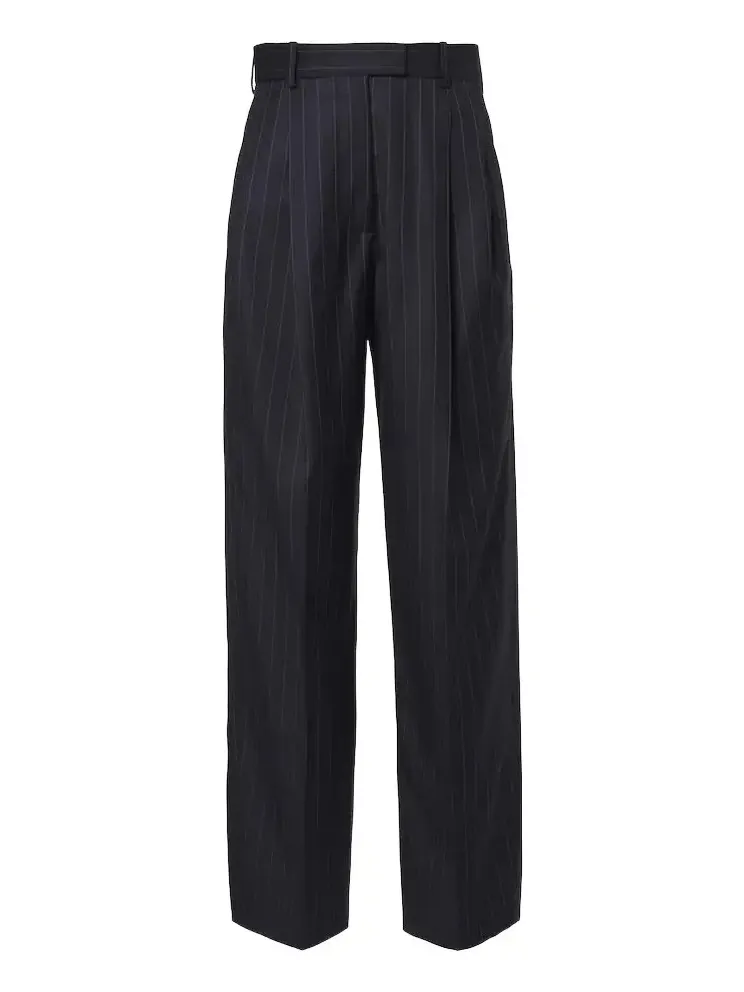 Pinstripe pleated wool wide-leg pants