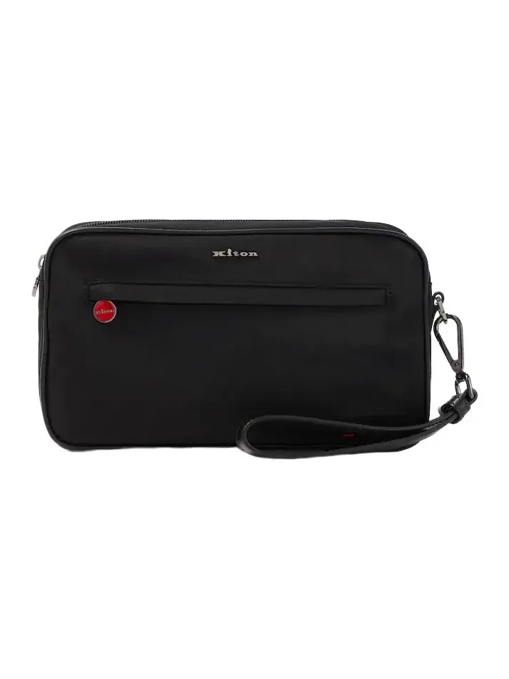 Leather-trimmed toiletry bag