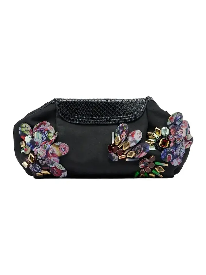 Embellished leather-trimmed clutch Embellished leather-trimmed clutch