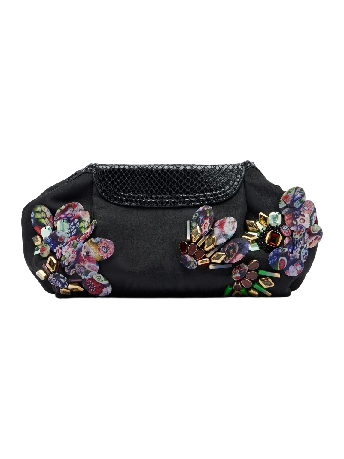 Embellished leather-trimmed clutch Embellished leather-trimmed clutch