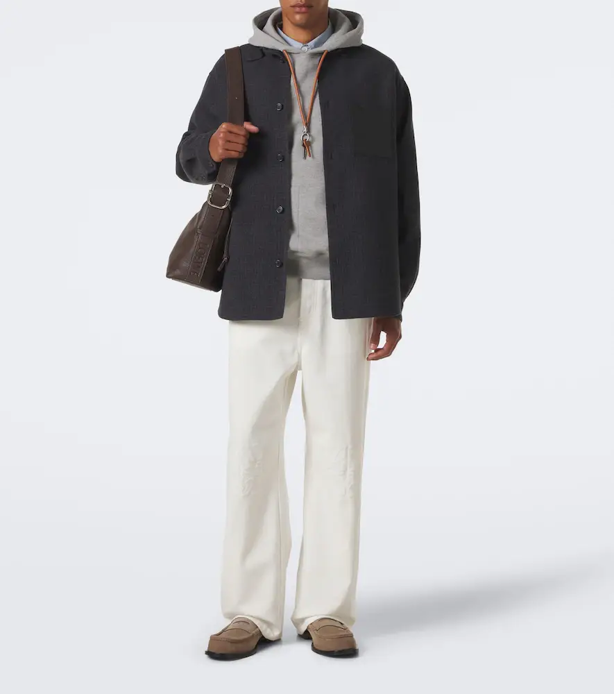 Loewe Leather-trimmed wool and silk overshirt | Thumbnail 4