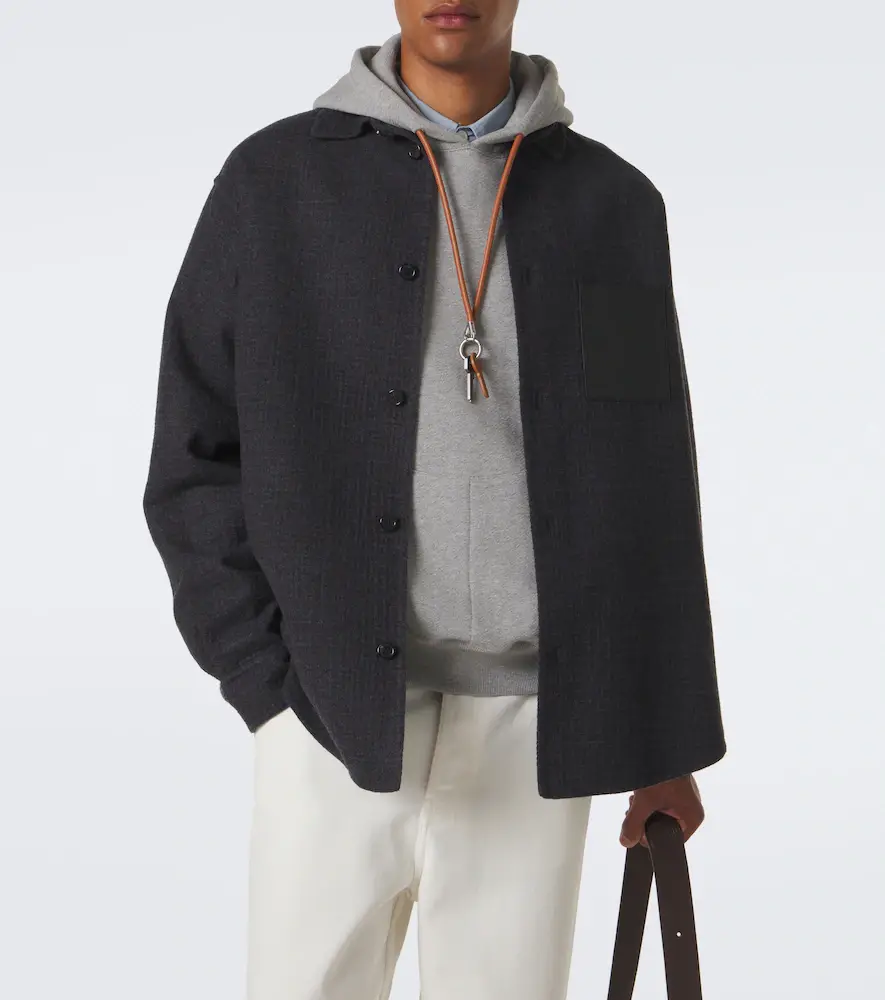 Loewe Leather-trimmed wool and silk overshirt | Thumbnail 5