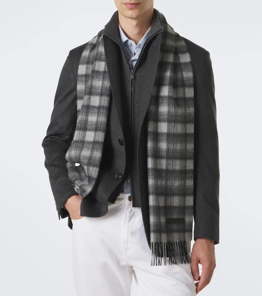 Zegna Checked fringed cashmere scarf | Thumbnail 2 Zegna Checked fringed cashmere scarf | Thumbnail 2