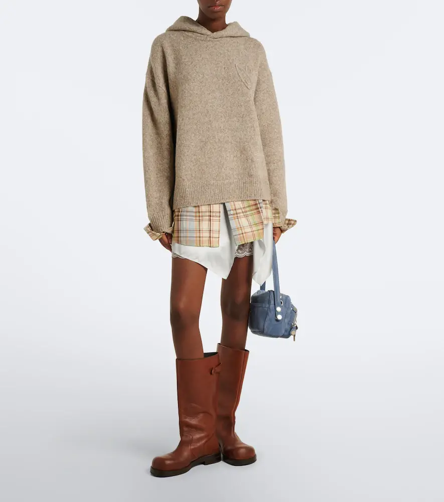 Acne Studios Layered alpaca, yak and wool-blend hoodie | Thumbnail 6