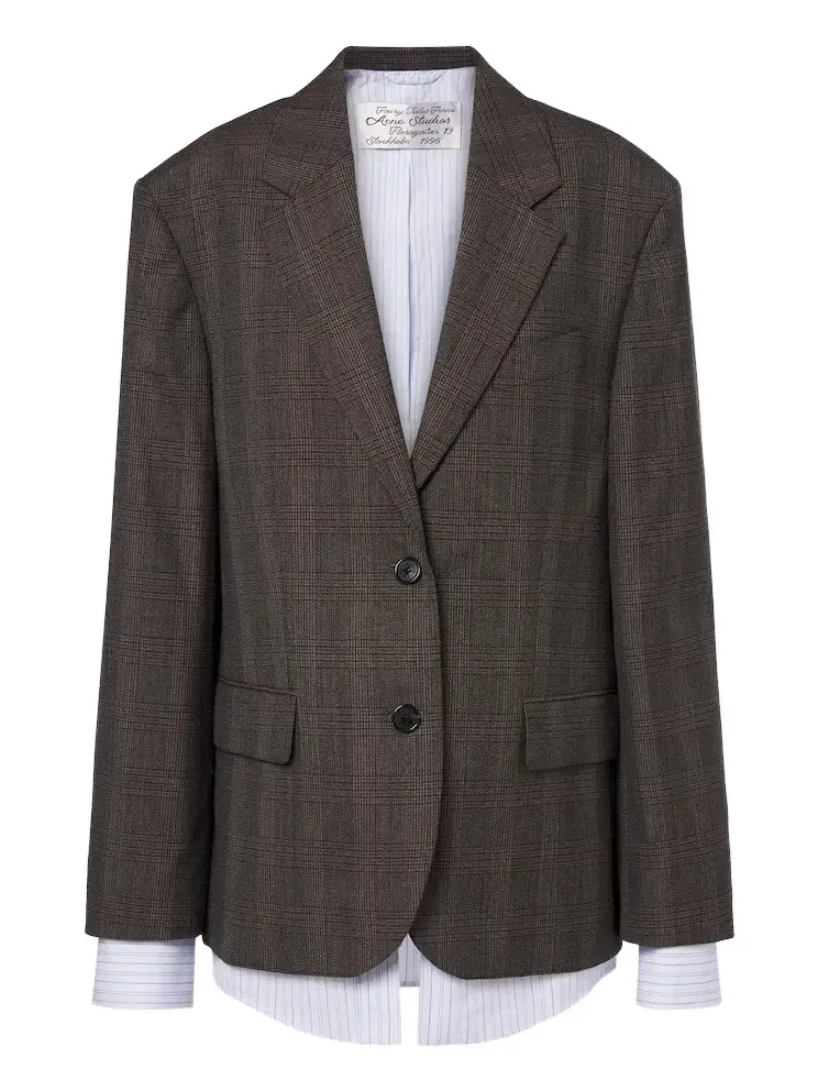Checked wool-blend blazer