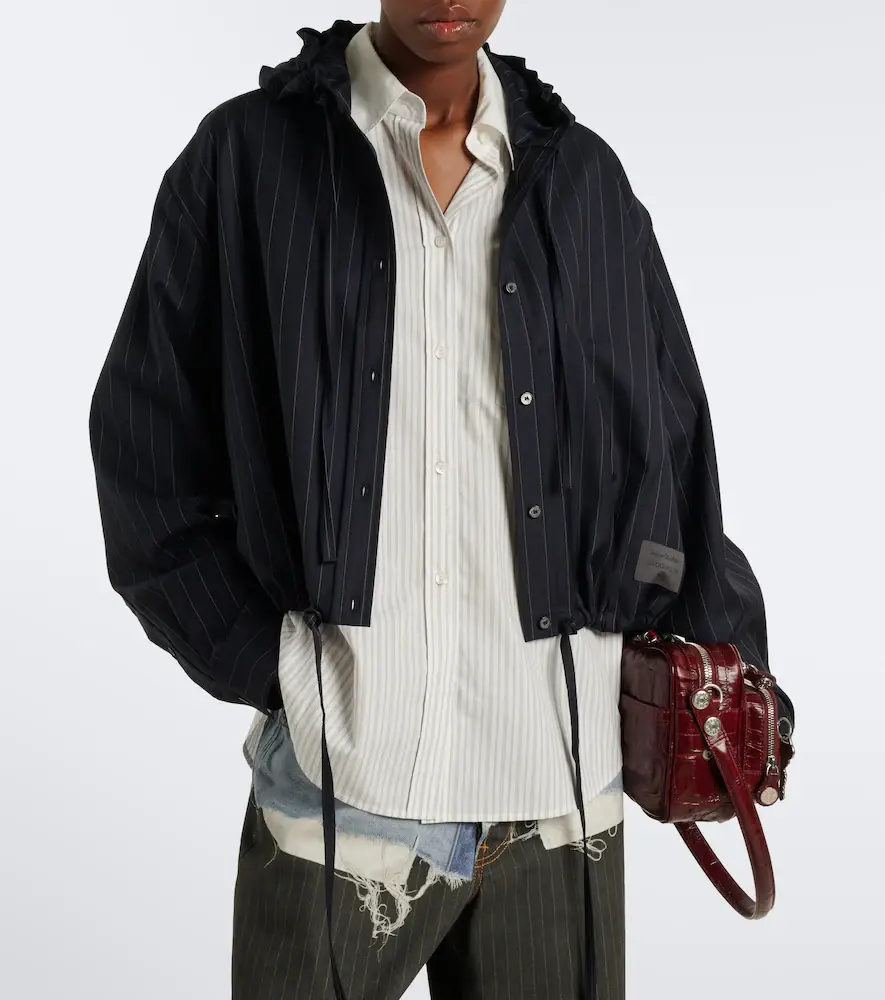 Acne Studios Pinstripe hooded wool jacket | Thumbnail 6