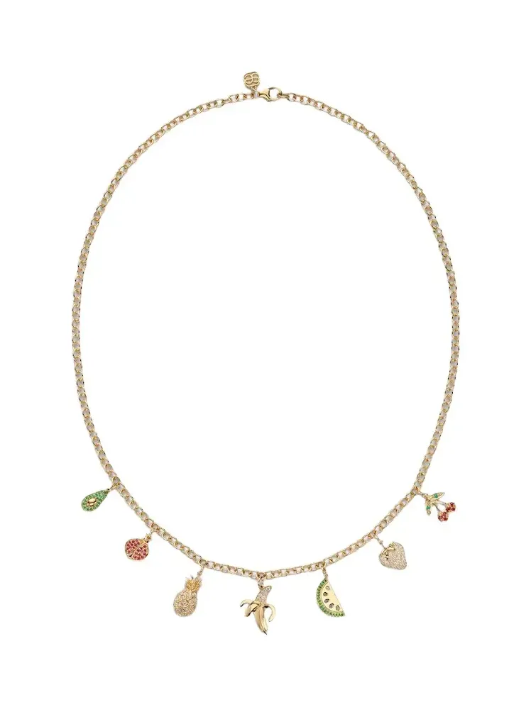 14kt gold charm necklace with gemstones