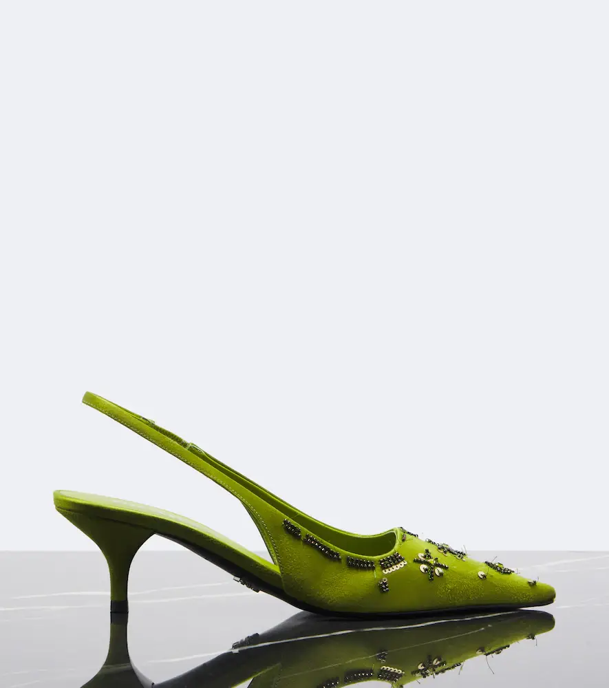 Prada Embellished satin slingback pumps | Thumbnail 2
