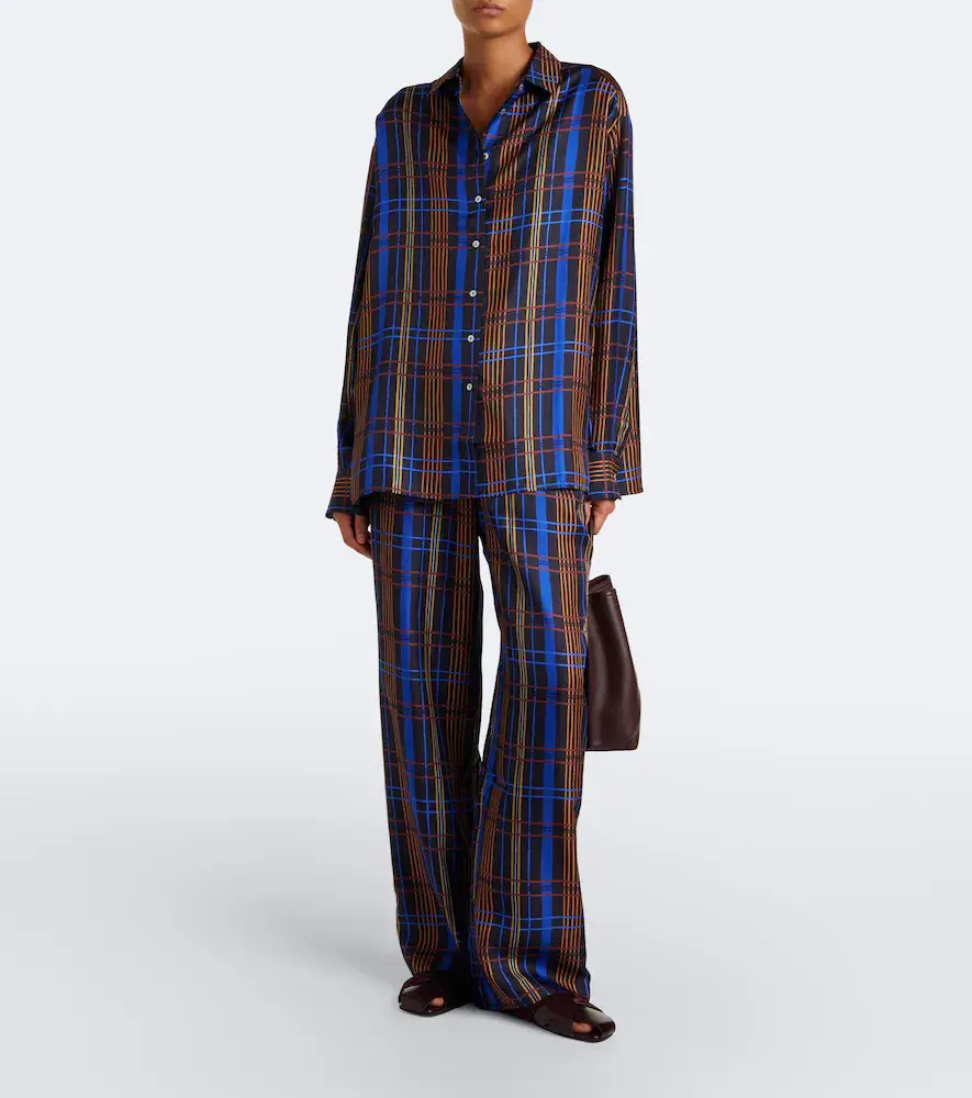 ASCENO Aurelia plaid silk twill wide-leg pants | Thumbnail 6 ASCENO Aurelia plaid silk twill wide-leg pants | Thumbnail 6