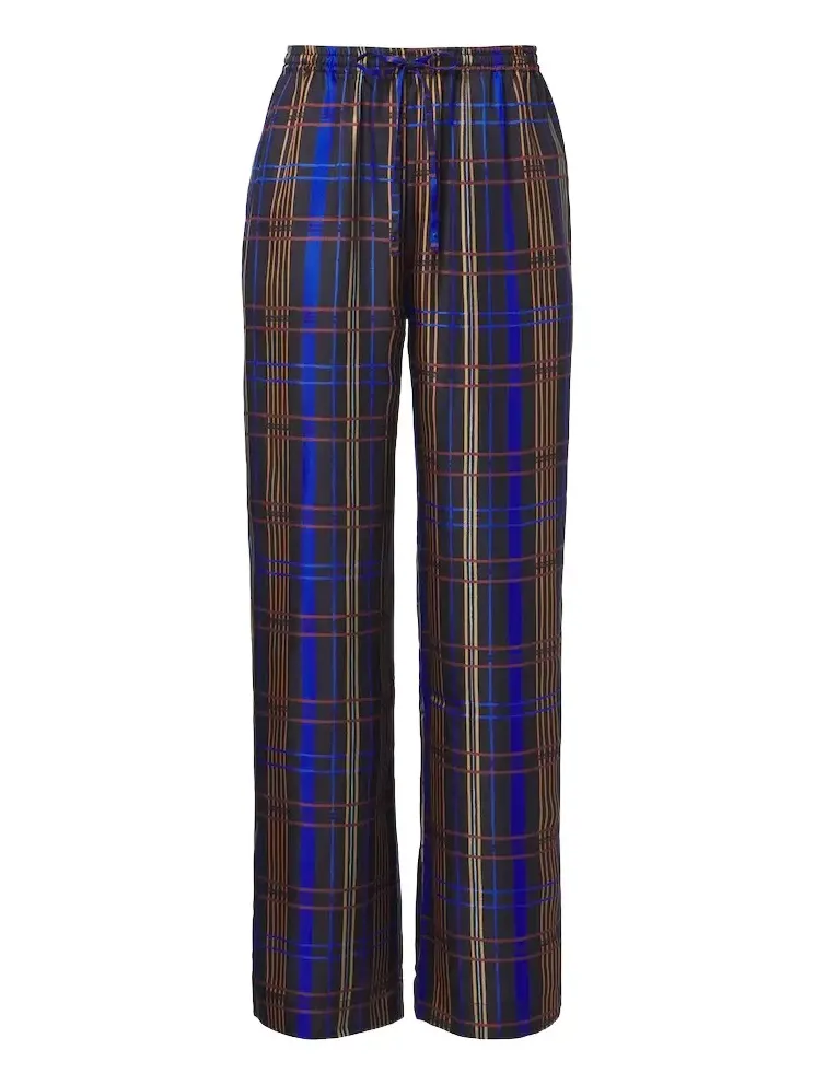 Aurelia plaid silk twill wide-leg pants Aurelia plaid silk twill wide-leg pants