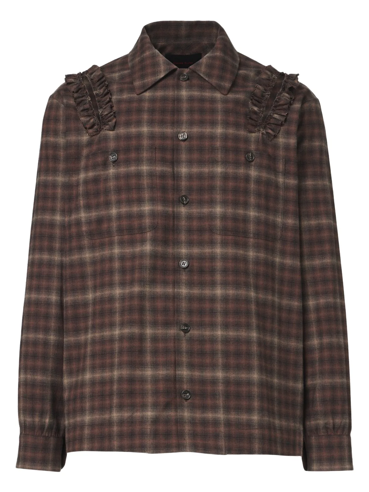 Ruffled checked cotton flannel shirt Ruffled checked cotton flannel shirt