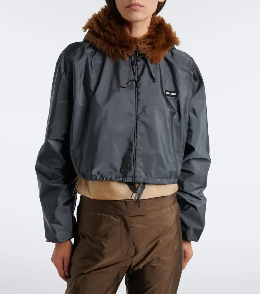 Miu Miu Shearling-trimmed technical jacket | Thumbnail 6 Miu Miu Shearling-trimmed technical jacket | Thumbnail 6