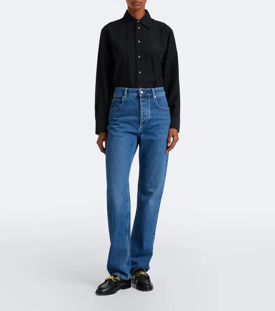 Bottega Veneta Intrecciato leather-trimmed slim jeans | Thumbnail 6 Bottega Veneta Intrecciato leather-trimmed slim jeans | Thumbnail 6