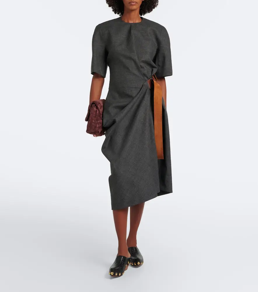 Bottega Veneta Belted draped wool midi dress | Thumbnail 5