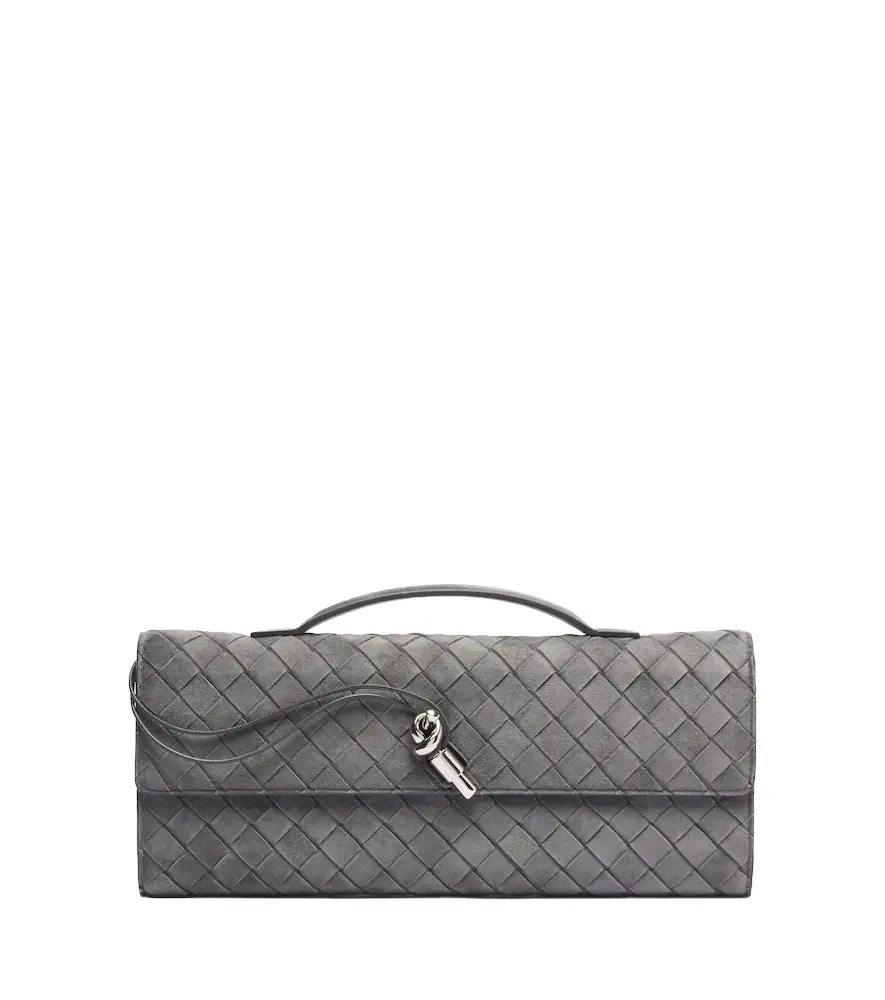 Bottega Veneta Andiamo Intrecciato suede clutch | Image 1 Bottega Veneta Andiamo Intrecciato suede clutch | Image 1