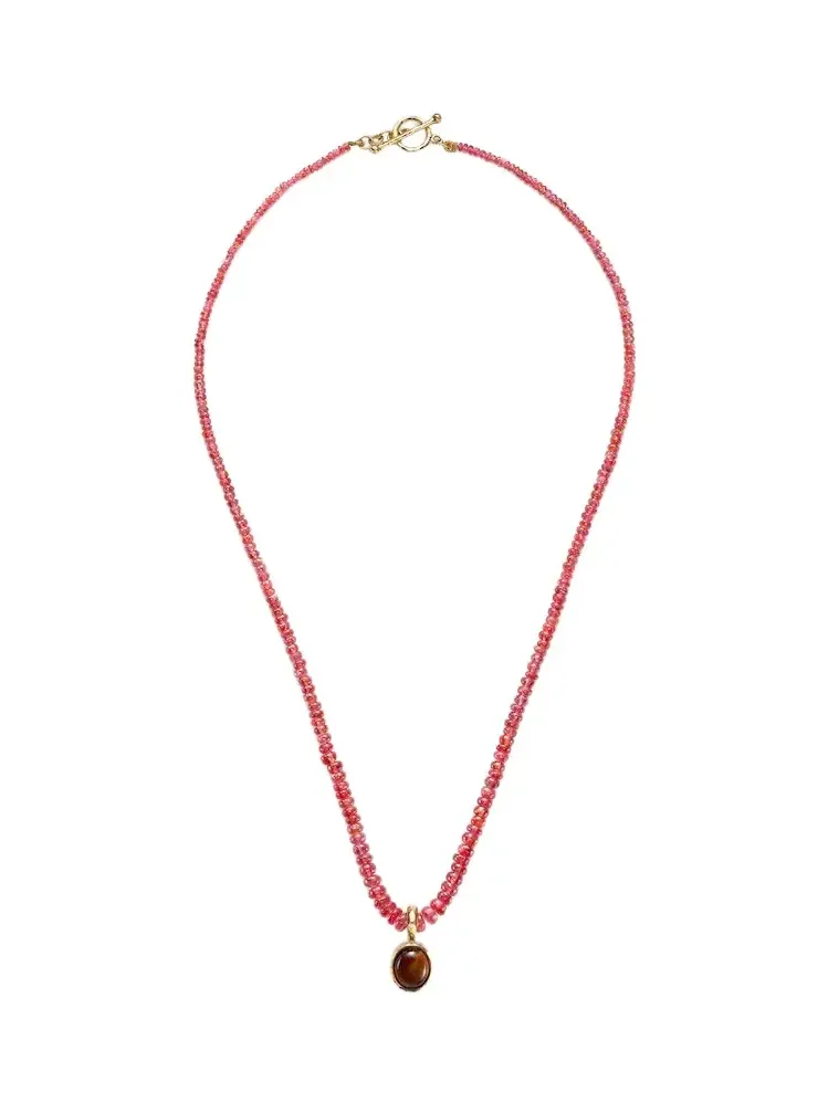 18kt gold beaded necklace with spinels and tiger's eye 18kt gold beaded necklace with spinels and tiger's eye