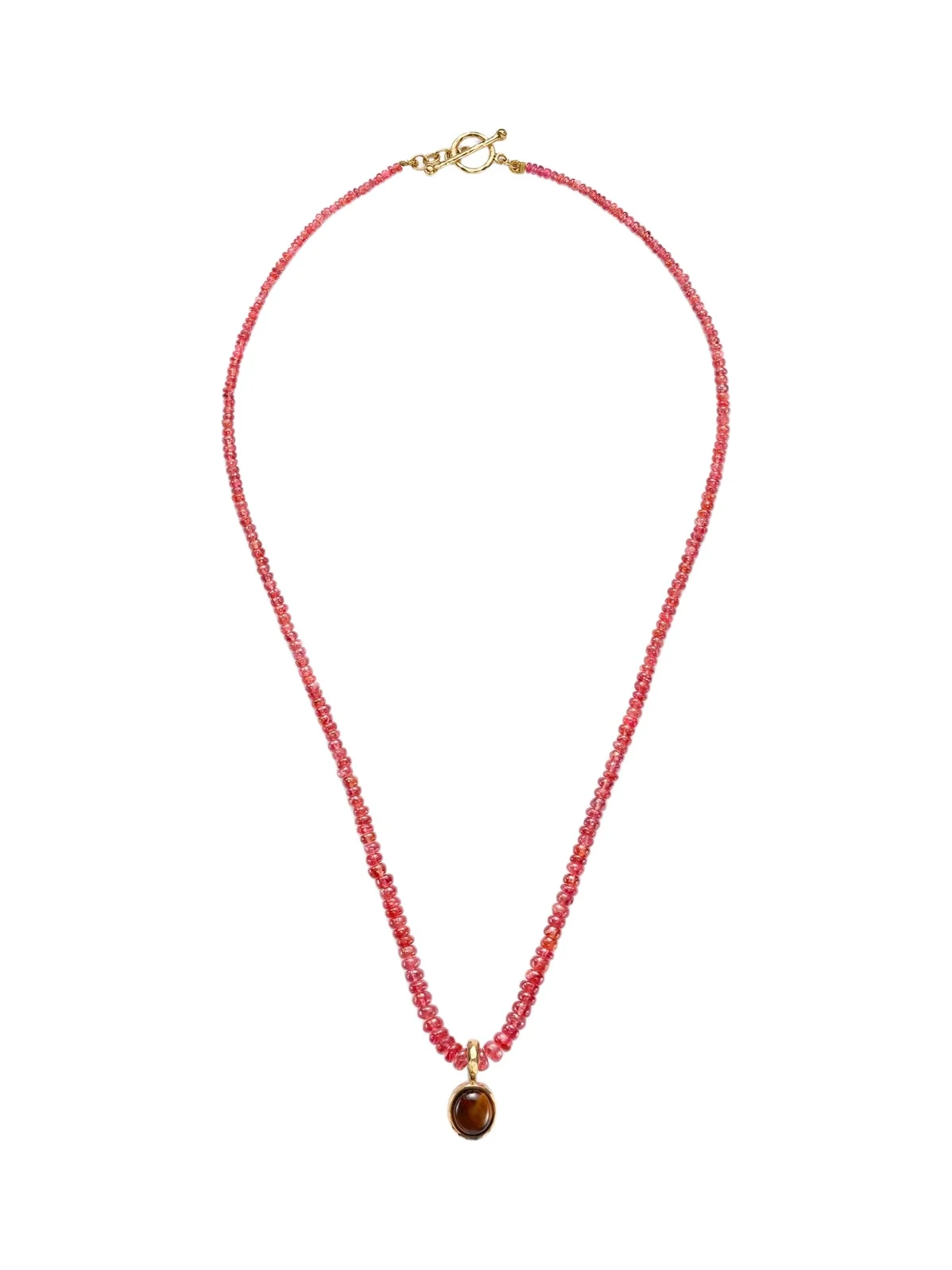 18kt gold beaded necklace with spinels and tiger's eye 18kt gold beaded necklace with spinels and tiger's eye