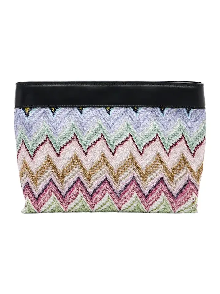 Zigzag leather-trimmed lamé pouch Zigzag leather-trimmed lamé pouch