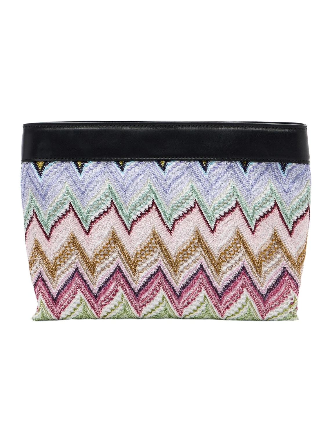 Zigzag leather-trimmed lamé pouch Zigzag leather-trimmed lamé pouch