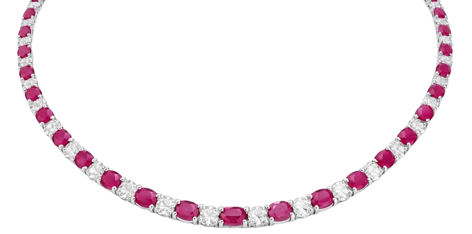 Wish Fine Jewelry 15.6ct Diamond Ruby 18K Gold Tennis Necklace