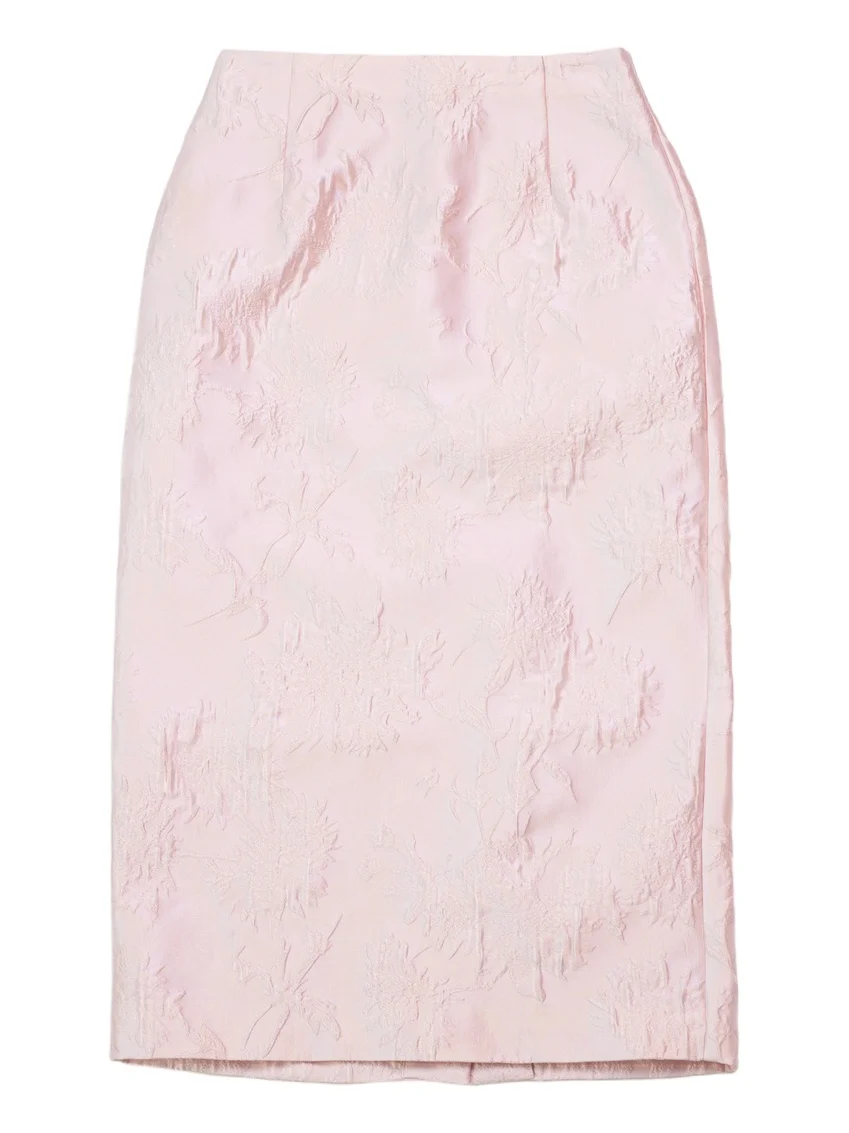 The Clarissa pencil skirt in pale pink brocade The Clarissa pencil skirt in pale pink brocade