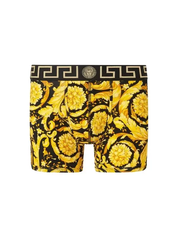 Versace Printed Jacquard Cotton-Jersey Long Trunks