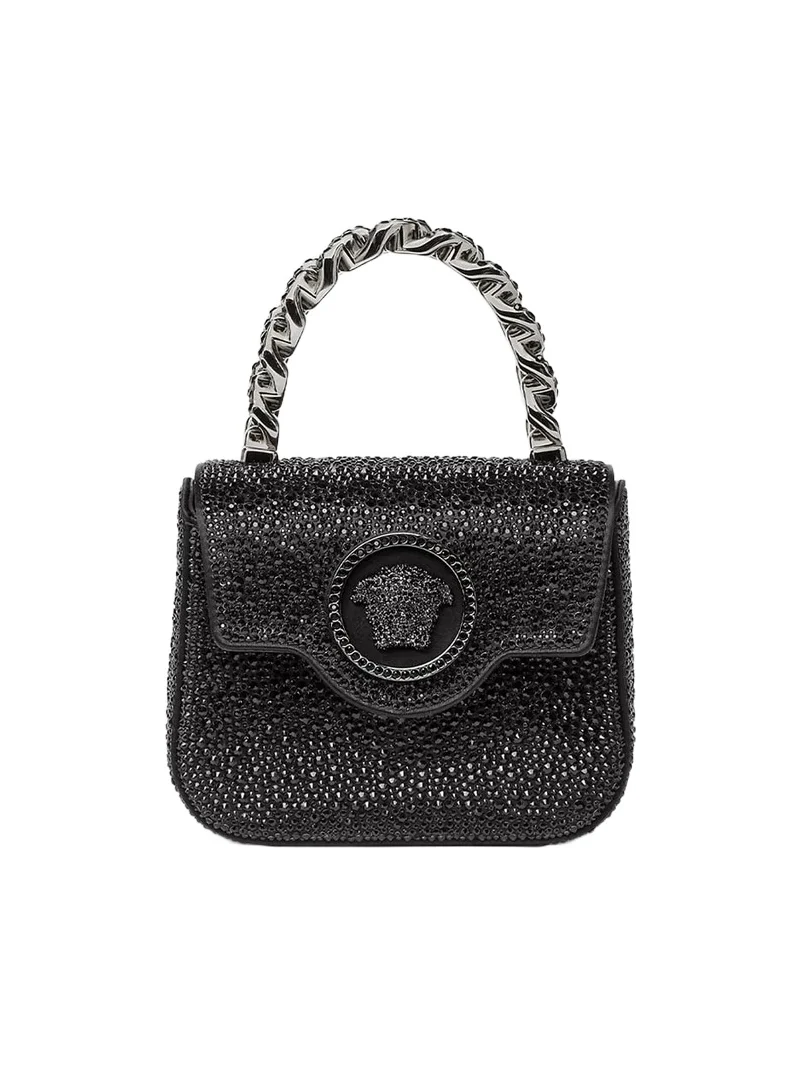Versace La Medusa Embellished Satin Mini Bag