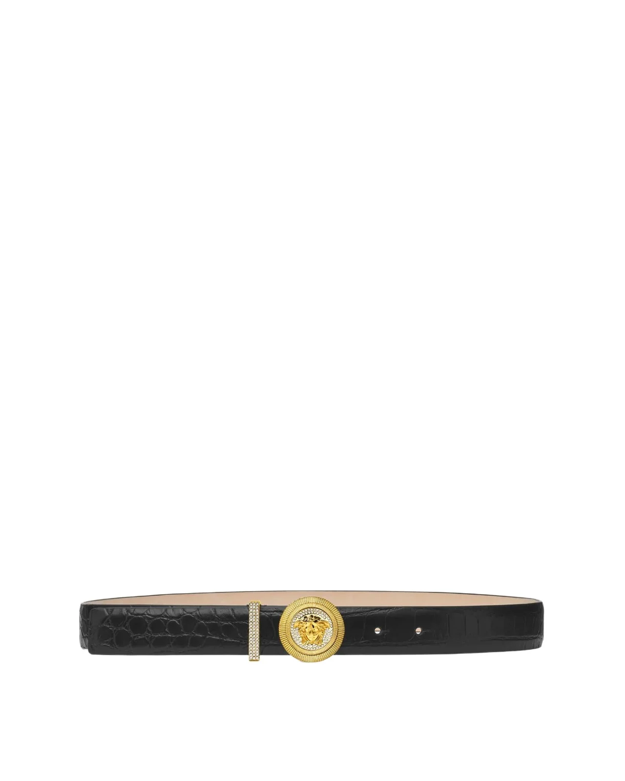 Versace Medusa Biggie Embellished Croc-Effect Belt 3 cm
