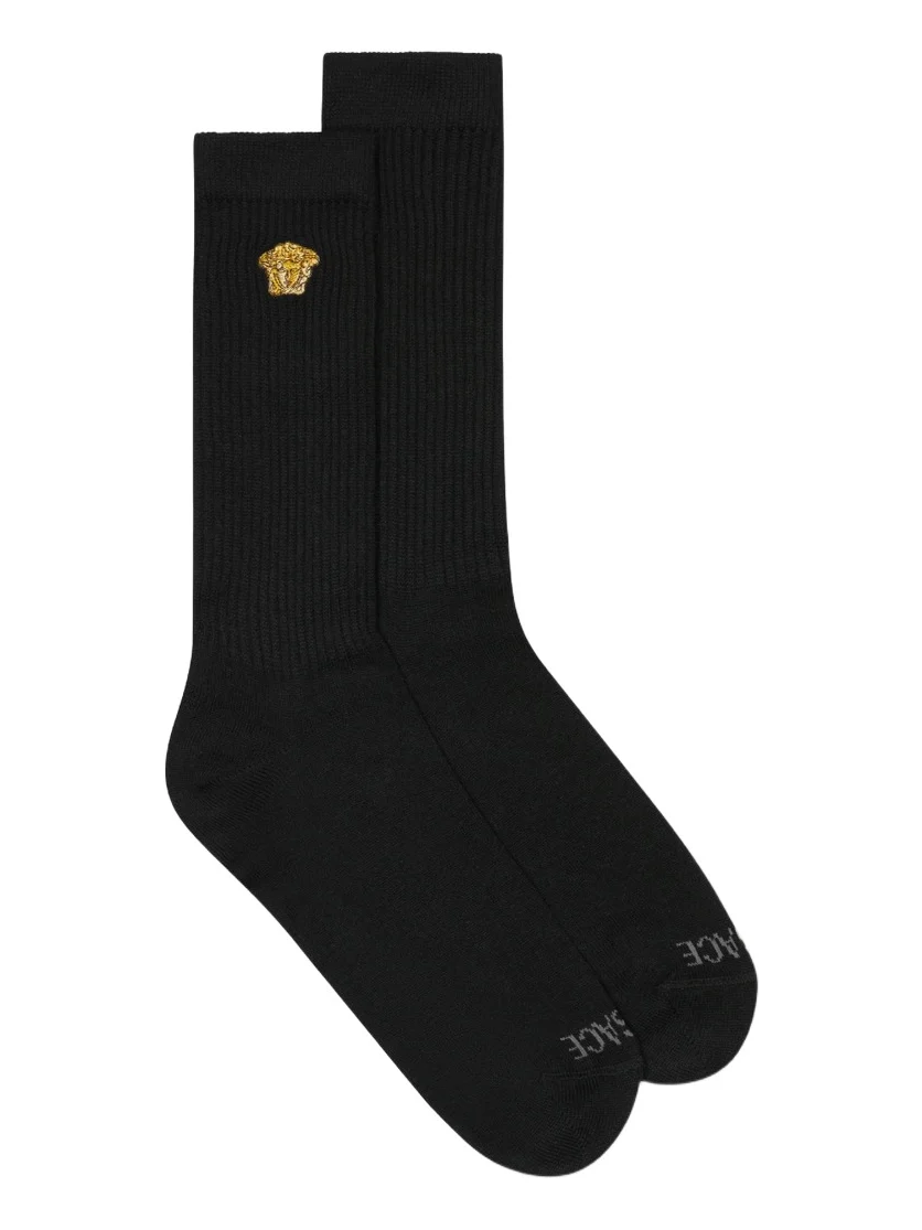 Embroidered Ribbed Cotton Socks