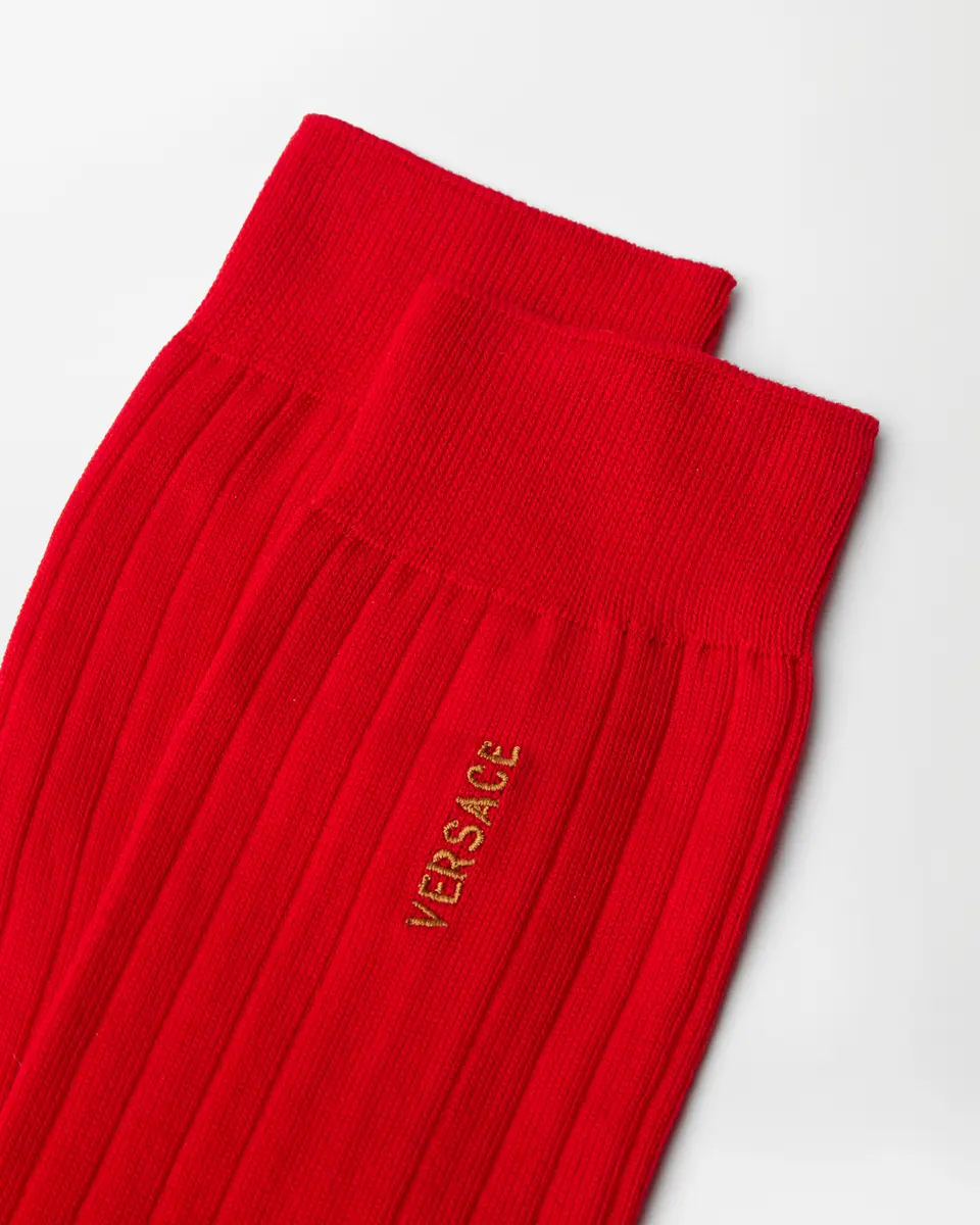 Versace Embroidered Cotton Ribbed Socks | Thumbnail 2 Versace Embroidered Cotton Ribbed Socks | Thumbnail 2