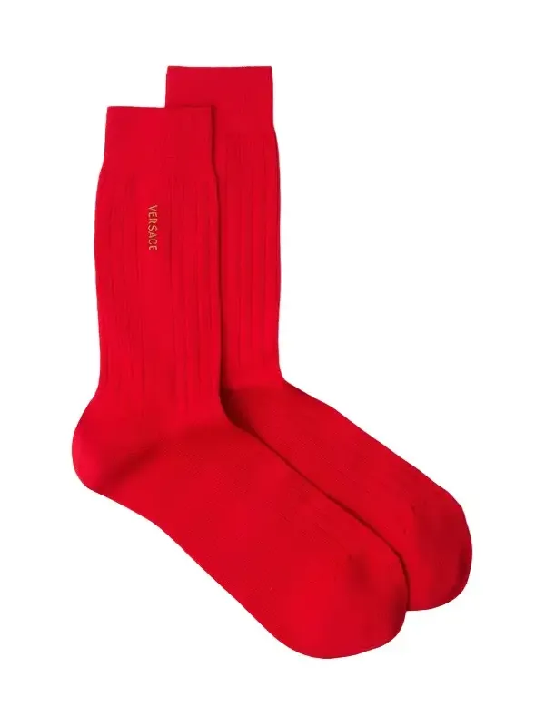 Versace Embroidered Cotton Ribbed Socks