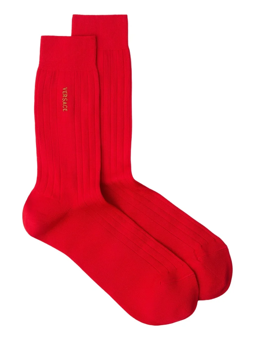 Versace Embroidered Cotton Ribbed Socks